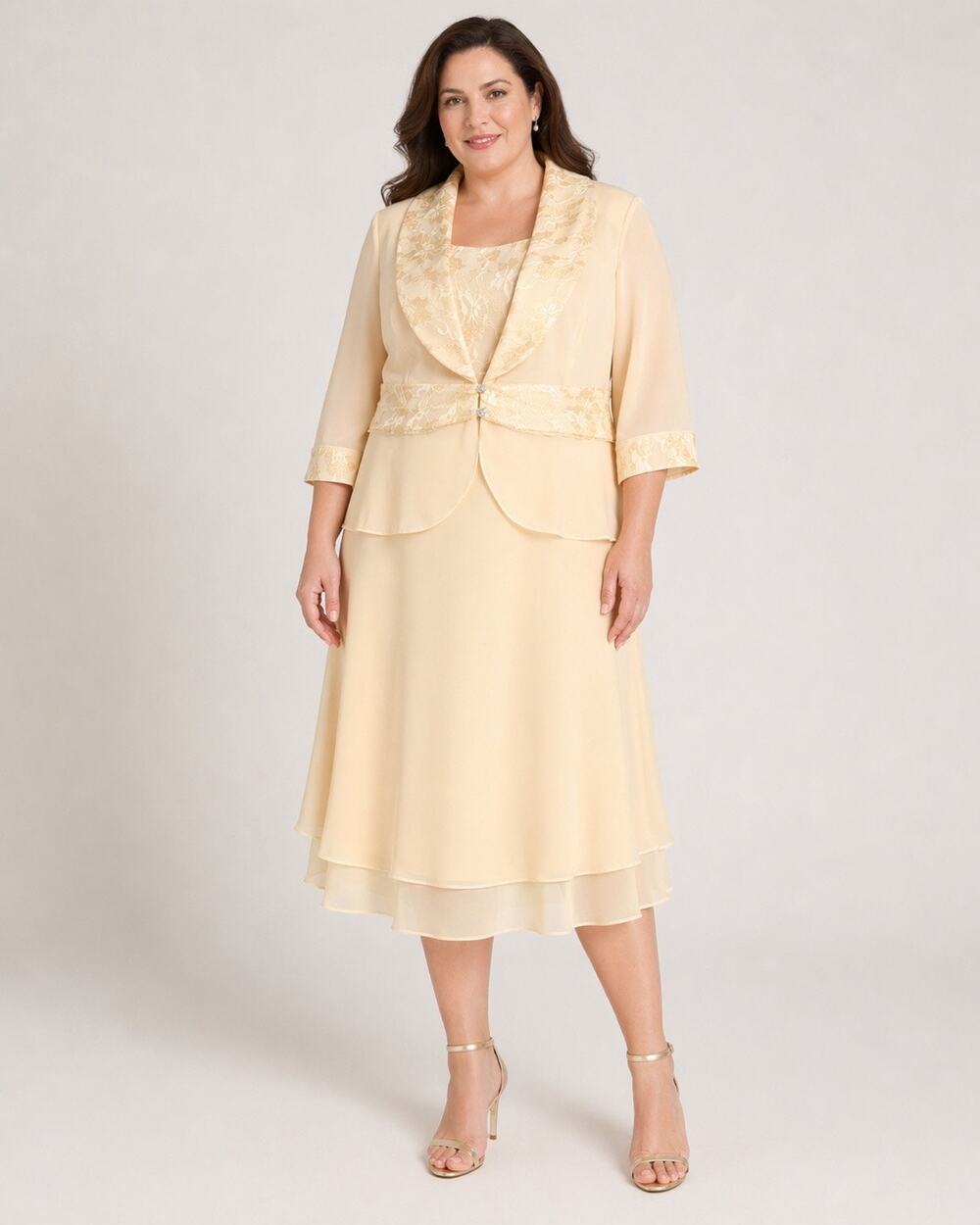 Midnight Velvet 22W YELLOW LACE JACKET DRESS SET 2 Pc Midi Church Wedding